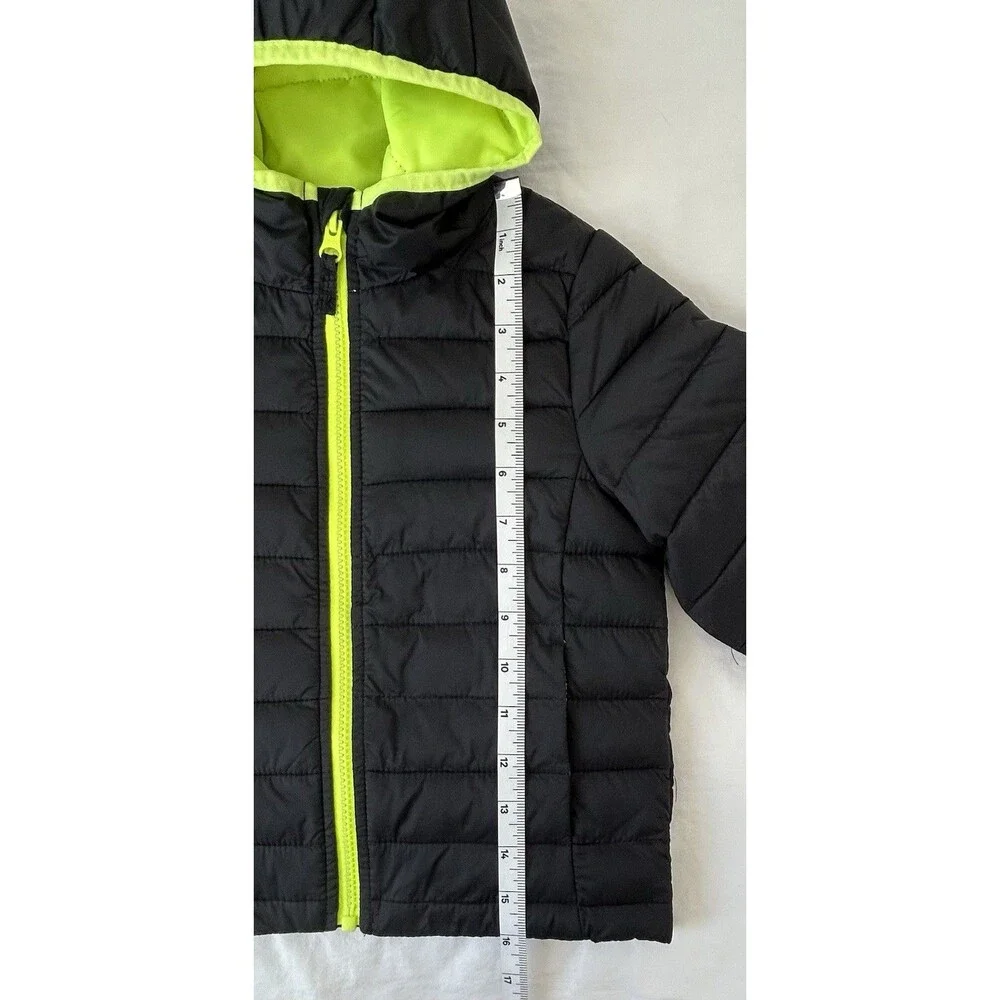 NEW No Tags! Jumping Beans Toddler 3T Black Neon Green Hooded Puffer Jacket